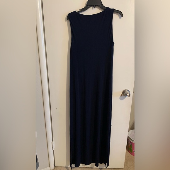 Carmen Marc Valvo Dark Blue Dress with Gold Gems NEW - Picture 2 of 6